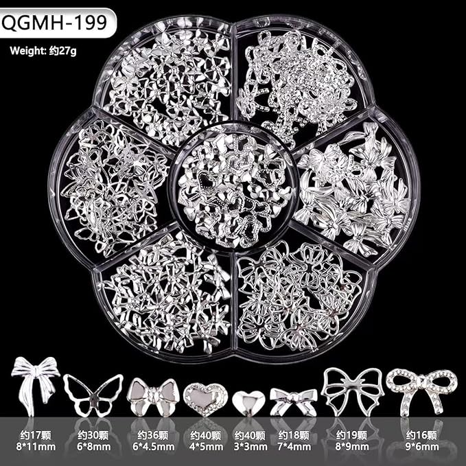 16 Grids Bow Nail Charms Gold Bow Manicure Kit 3D Metal Cute Bow Butterfly Nail Charms Alloy Bowknot Nail Art Gems Luxury Nail Art Decoration for Women Girls