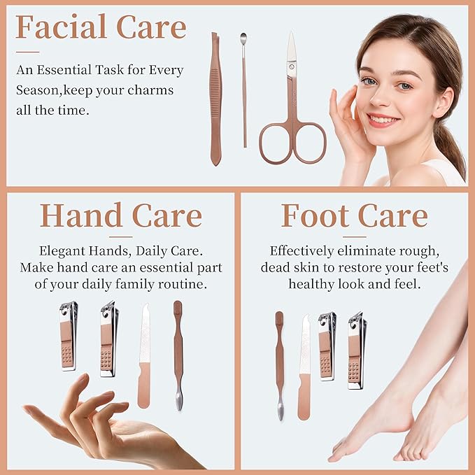 Manicure Set Stocking Stuffers for Men Stocking Stuffers for Teens Manicure Kit Nail Clippers Kit Grooming Kit Pedicure Care Tool Christmas Gift for Men Dad Birthday Gift for Teen Boy Father Rose Gold