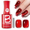 Beetles Stay Shining Ruby Radiance Red Cat Eye Gel Nail Polish - 15ML Red Cat Eye Glitter Gel Polish Magnetic Shimmer Effect Soak Off UV Design Salon DIY Manicure Gifts for Women