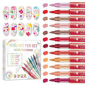 12 Colors Nail Art Pens Set, Nail Art Markers Polish Pens for Painting Nails, Acrylic Paint Drawing Painting Dotting Markers Pen Quick Drying Nail Art Design Manicure Tools 01 Red