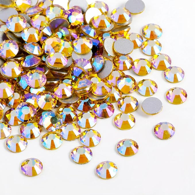 Beadsland 1440pcs Flat Back Crystal Rhinestones Round Gems for Nail Art and Craft Glue Fix, Citrine AB, SS10, 2.7-2.9mm