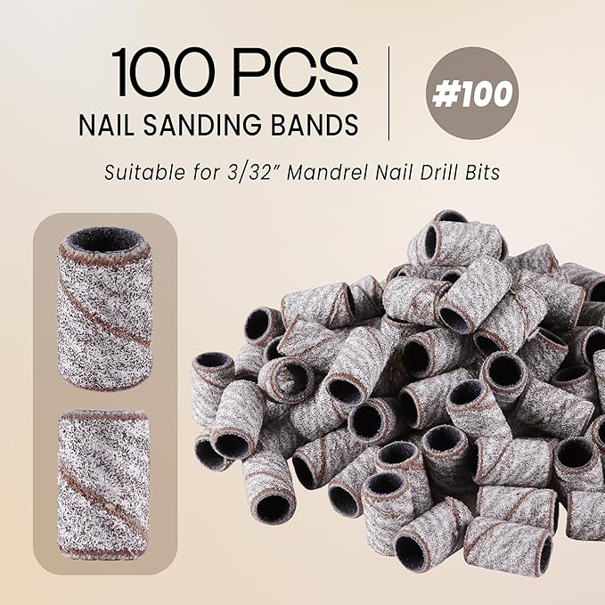 100 Pcs Large Nail Drill Bits Sanding Bands for Nail Drill – Nail File for Acrylic Nail Gel Manicures Pedicure PANA Nail Drill Bits (Sanding Bands Variation 01) (100 Grit, Large Zebra)