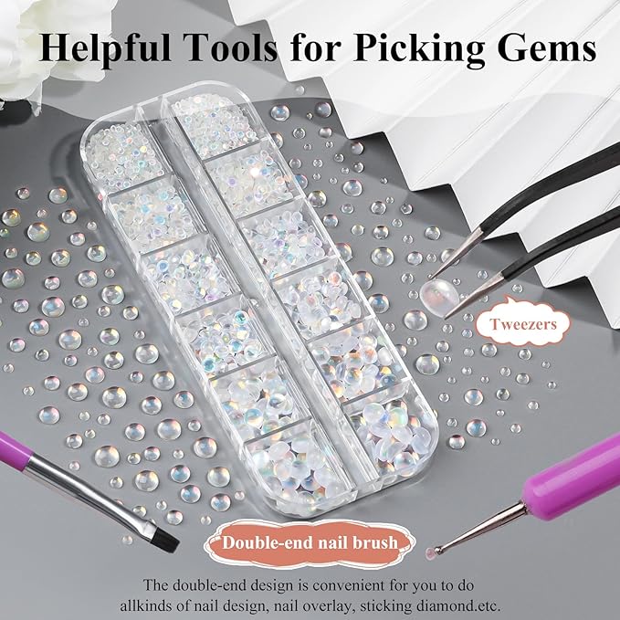 1600Pcs Half Round Resin Bubble Beads,2-6mm AB Colorful Flatback Pearls Beads,Mini Iridescent Crystals No Hole with Pickup Tools for Nail Charms Handmade Phone Case(16-K1-AB-bubble-beads)