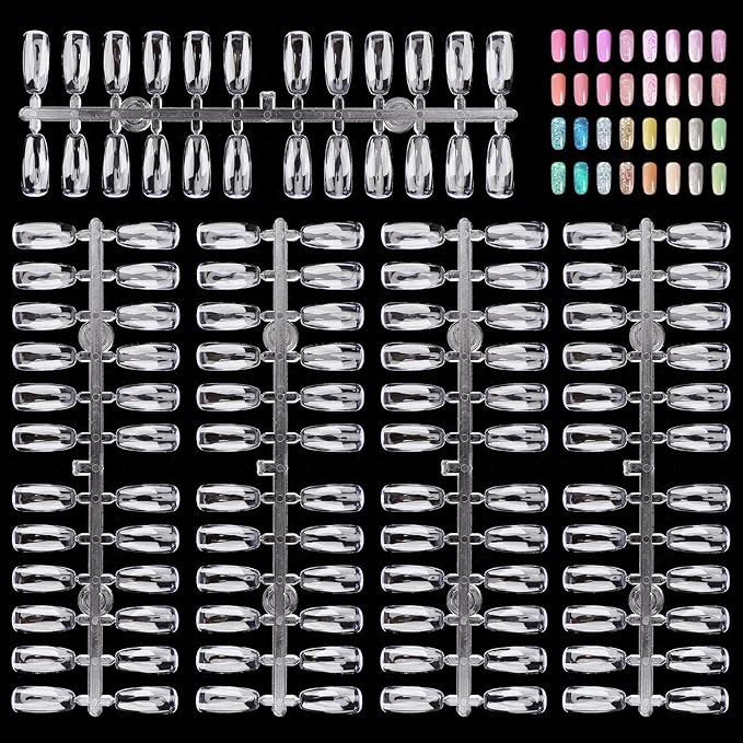 Segbeauty 720pcs Clear False Nail Tips, Flat Square Fake Nail Art Tips for Nail Color Display Book, Professional Practice False Nail Art Tips for Nail Polish Color Swatches Organizing Display Board
