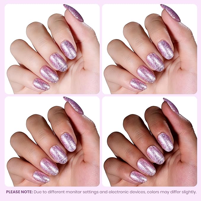 Beetles Purple Gel Nail Polish – 15ml Purple Glitter Gel Polish Soak Off UV LED Shimmer Rose Quartz Glow Color Nail Art Long Lasting Glossy Salon and DIY Nail Manicure Spring Gift for Women
