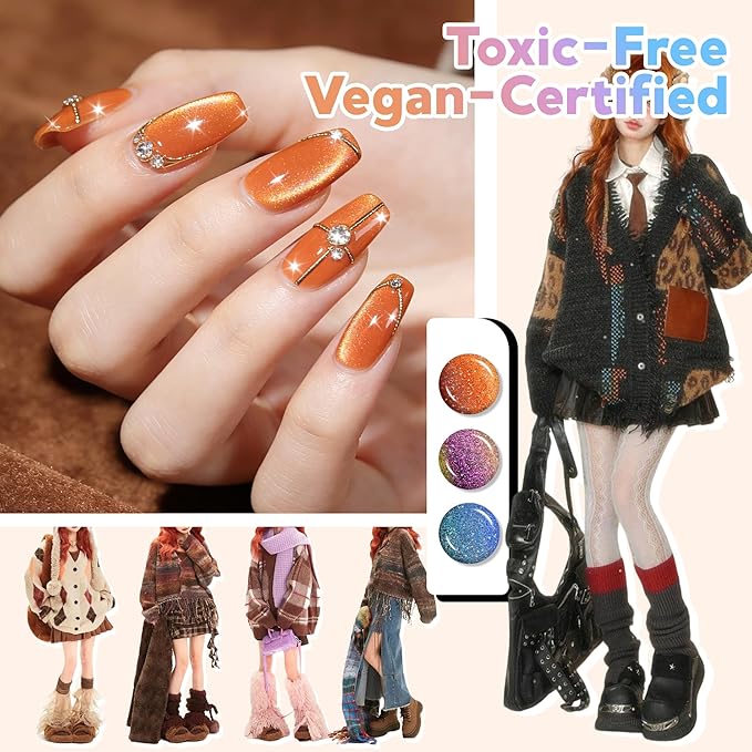 ABAC Solid Gel Cat Eye Polish Set,24 Colors Magnetic Nail Gel Winter Shades with Glitter,No-Drip Cat Eye Gel Polish Kit for Stunning Magnetic Effect