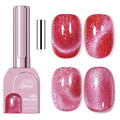 Ruby Pink Cat Eye Gel Nail Polish with Magnetic Stick - 12ML Glitter Magnetic Nail Polish for Multiple 3D Effects, Soak Off UV LED Gel Polish for DIY Manicure Salon Gifts for Women