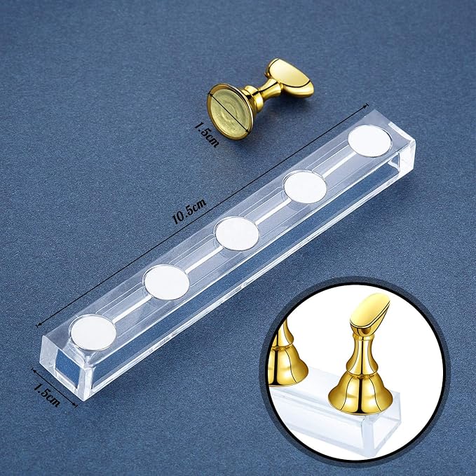 Blulu 2 Sets Nail Stand for Press on Acrylic Nails Display Practice Magnetic Fake Nail Holder for Painting Nails for False Fingernail Manicure Tool Home DIY Salon Supplies(Gold)