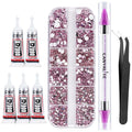 Canvalite 1500PCS Pink Rhinestones Flat Back Gems, Nail Rhinestones Nail Art Gems with Pick Up Tweezers and Rhinestone Picker Dotting Pen, Nail Art Tools for Nails, Clothes, Face, Craft