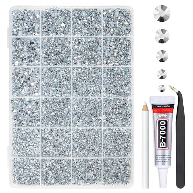 Metallic Silver Resin Rhinestones w B7000 Jewelry Glue for Bedazzling Crafting 2mm-6mm Flatback Jelly Stones Diamonds Gems Bedazzler Kit Charms for Nails Face Eye Makeup Tumblers Crafts Clothes