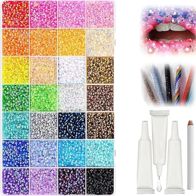 30000pcs 3mm Resin Rhinestones for Bedazzling Kit, 28 Mixed Colors Non-Hotfix Flatback Gems, Jelly Rhinestone Crystal Bedazzler Kit for Nail Art,DIY Crafts,Phone Case,Clothes,Shoes & Makeup Decor