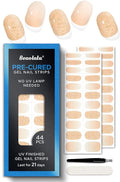 Pre Cured Gel Nail Strips - 44PCS Salon Quality Gel Nail Stickers - Long Lasting Polish Wraps for Women no UV Light Needed Easy Apply & Remove (Crush Gold）