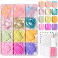Beetles Press On ToeNails Kit - Glitz Spectrum | 288Pcs 12 Colors Short Square Press On Nails | 15 Sizes French Glossy Glitter With Nail Glue & Nail Tabs Stickers, Fake Nails Kit Art For Women