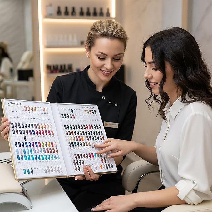 308 Colors Nail Swatches Book with 360 Nail Tips Professional Nail Color Chart Card Display Gel Polish Book Nail Painting Practice Design Board No Need Pasting, No Need Glue for Nail Salons
