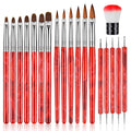 TOROKOM 19Pcs Nail Art Brush Set - Acrylic & Gel Application Kit with Dust Brush for Home Salon - Beginner Friendly (Red)