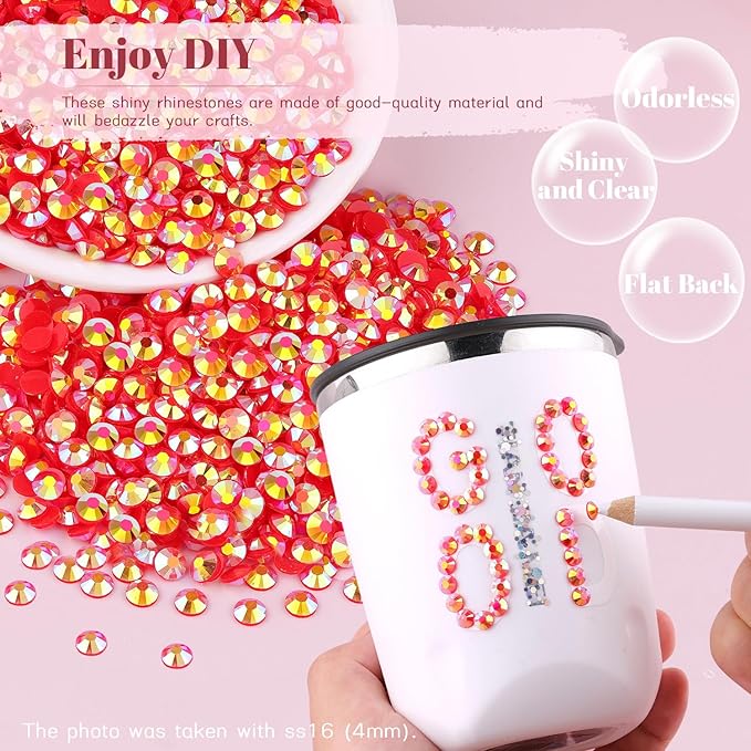 8000PCS 3mm Resin Jelly Rhinestones in Bulk (Red AB), Bedazzling Flatback Crystals Rhinestones for Crafting DIY Nail Decoration, Gems Diomand Charms for Tumbler Shoes Clothing Fabric