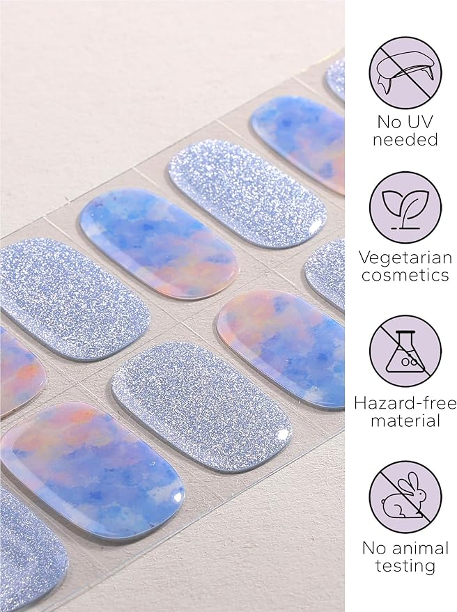 Nail Polish Strips – 32PCS UV Free Salon Quality Wraps, Long Lasting Gel Nail Stickers for Women (Sky Palette Blue)