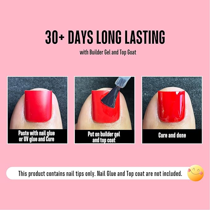 NOVO OVO Red Toe Nail Tips Square - 240Pcs Soft Gel Press on Toenails, Solid Red Full Cover Fake Nails for Pedicure, PMMA Acrylic False Toe Nails Extension Kit (15 Sizes, Wide Fit for Big Toes)