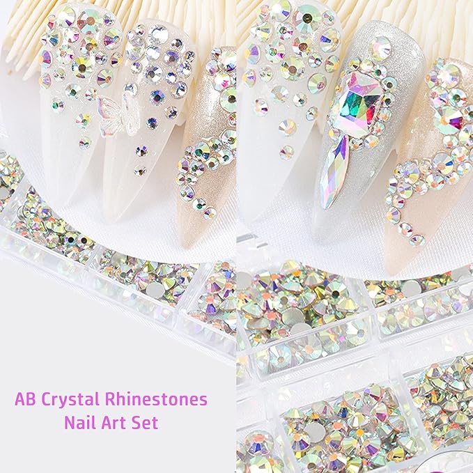 4880 Pcs Color Crystal Nail Rhinestone Set, Nails Art Rhinestones Round Beads Flatback Glass Gems Stones, Multi Shapes Rhinestones Nail Art 3D Crystals for Nail DIY Crafts Clothes Shoes Jewelry