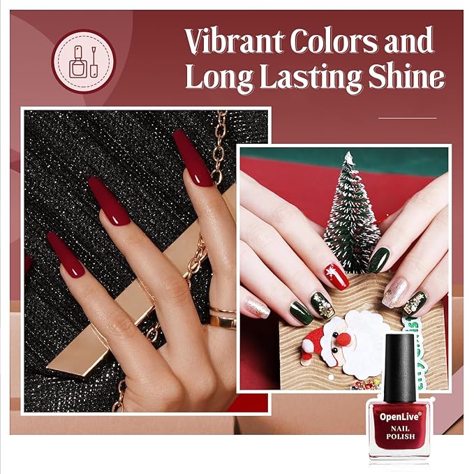 12 PCS Nail Polish Kit With 10 Colors As 2 PCS BASE And TOP Coat Green Blue Red Pink Collection Gifts for Women.