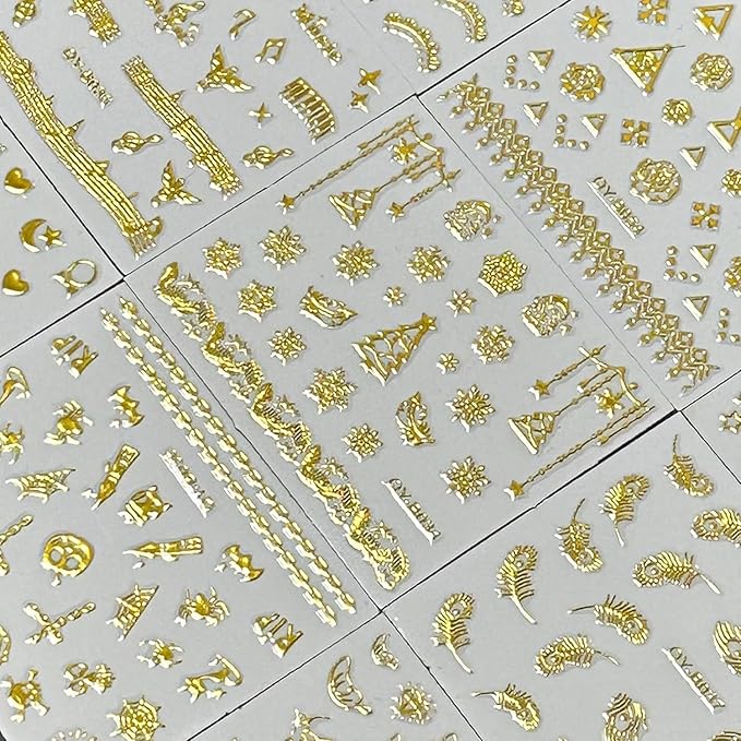 60 Sheets Gold Nail Stickers for Nail Art Gold Nail Art Stickers Decals More Than 2000 Design 3D Self-Adhesive Golden Nail Decals for Women Girls Salon Home DIY Manicure Nail Tweezers Included