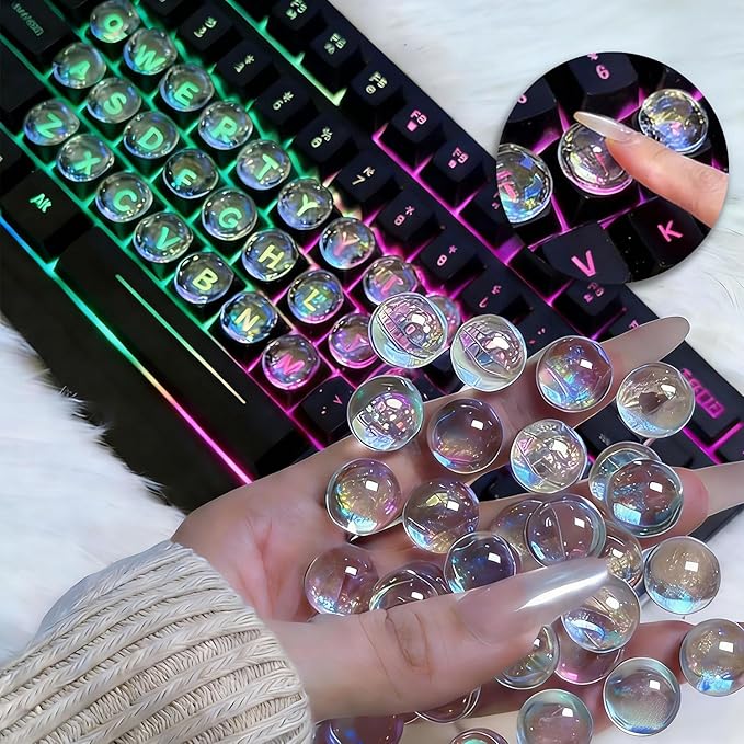 60pcs Keyboard Stickers for Long Nails, Clear Glass Bubbles, Protect Nail Art, No-Residue,Reusable Raised Keyboard Stickers, for Desktop Keyboards, External Keyboards, Calculators