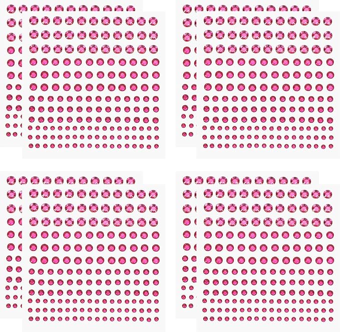 PATIKIL 1320 Pcs Acrylic Gem Sticker, 4 Size 3/4/5/6mm Self Adhesive Rhinestones Face Gem Stones Bling Jewelry for Nail Art Craft Clothes DIY Makeup Decoration Party, Rose Red