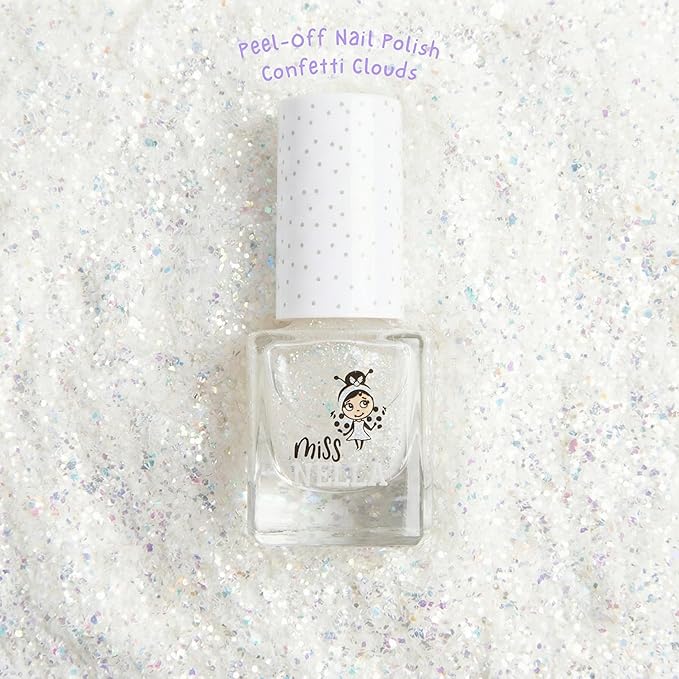 MISS NELLA PARTY COLLECTION 3-3 peel off, odour free, water base glitter nail polishes Pack- Blue The Candles (blue), Confetti Clouds (clear) & Marshmallow Overloud (coral)