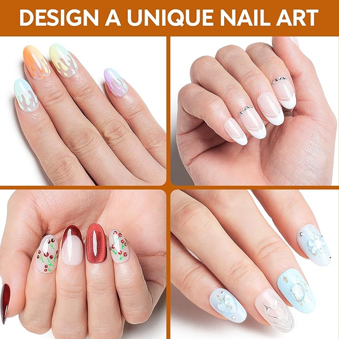 Nicedeco Almond Fake Nails Pre-shape 216pcs Press on Nails for Full Cover Acrylic Full Nails False Nails 12 Sizes - 007