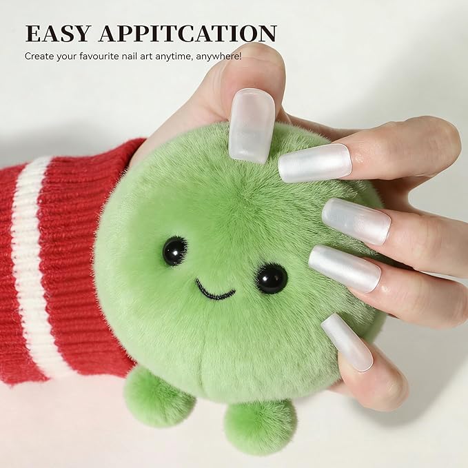 Semi Cured Gel Nail Strips Glazed Donut Milky Gel Nail Stickers with UV/LED Required Long Lasting Gel Nail Stickers Includes 22 Strips 2 Prep Pads, Nail File & Wooden Stick