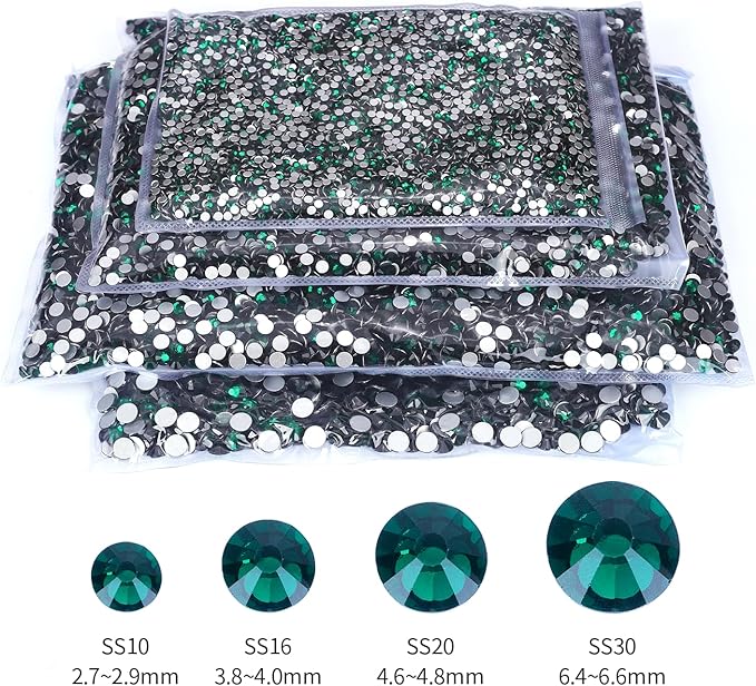 10000PCS Emerald Rhinestones Bulk, Flat Back Crystal Glass Stone Round Gems,SS10, 2.7-2.9mm