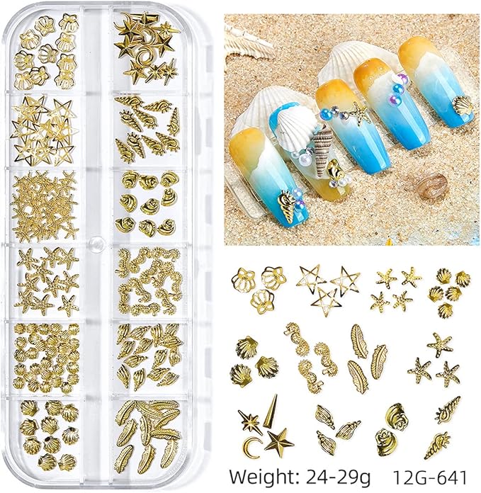 3 Boxes Summer Beach Nail Art Rhinestones, 3D Ocean Nail Charms Starfish Conch Sea Series Nail Art Designs Accessories Nail Art Rivets Manicure DIY Seashell Nail Decorations for Women Girls