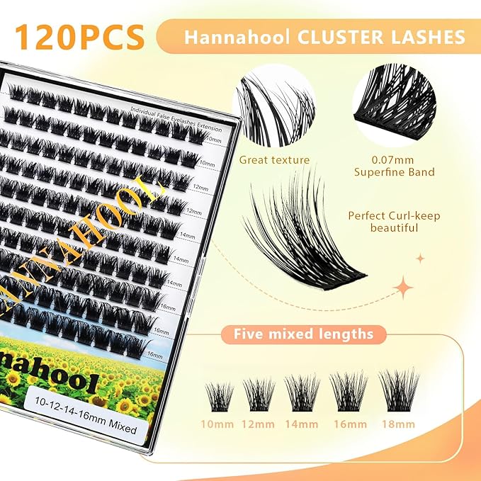 10Rows,Large Pack Grafting Mixed 10-12-14-16mm/14-16-18mm/12-14-16mm Wide Stem Cluster Eyelashes D Curl Individual False Eyelashes Home DIY Eye Lashes Extensions (mixed 14-16-18mm)