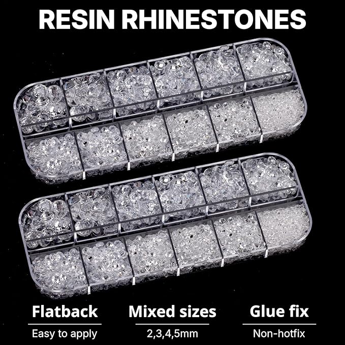 11000Pcs Transparent Clear 2/3/4/5mm Flatback Rhinestones with Glue for Bedazzling Crafting Clothing Clothes Crafts Shoes Nail Art, Resin Flat Back Gems Crystals Diamonds Gemstones Jewels Stones Kit
