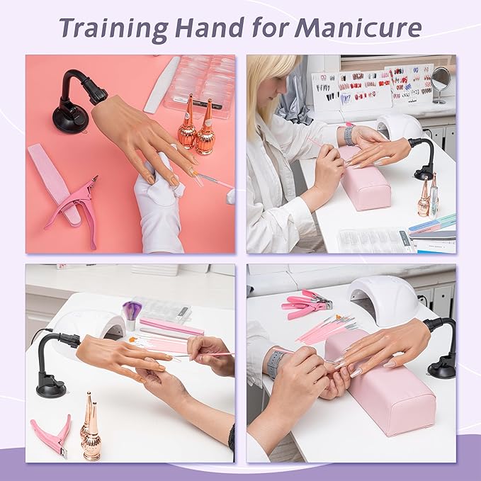 Practice Hand for Acrylic Nails, Silicone Nail Hand Practice, Flexible Fingers Fake Training Hand False Mannequin Hands for Nail Practice, Hand Model Kit for Nail Supplies Manicure Beginners
