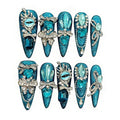 Handmade Press on Nails Stiletto Heavily Embellished with Full Diamonds The Luxurious Blue Evil Eye Handmade Stiletto Press on Nails 3D Luxury Press on Nails（M）