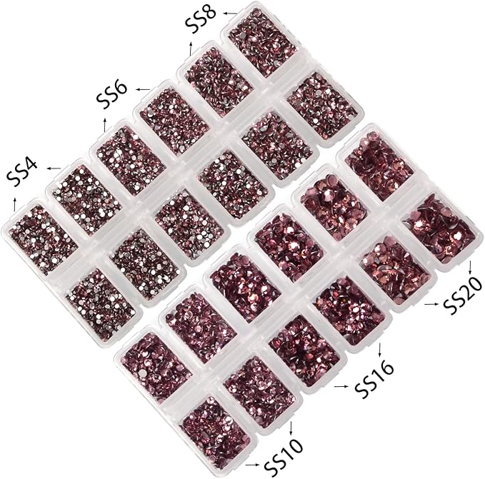 10000 Pieces Rhinestones 6 Sizes Round Crystal Glass Flat Back Rhinestones with 1Tweezers and 1Picking Pen for Nail Art Crafts Clothes Bags DIY (Light Amethyst)