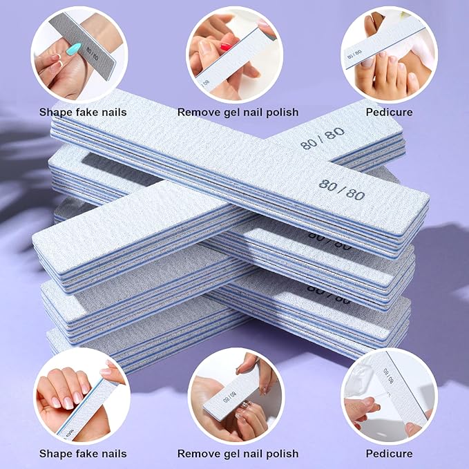 FANDAMEI 80/80 Grit Nail File, 24PCS Nail Files Kit, Double Sided Emery Boards for Nails, Professional Nail File for Natural Acrylic Nails, Rectangular Manicure Nail Files Set, Coarse Grit 80/80
