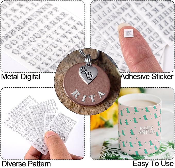 ANCIRS 24 Pack Resin Mini Letter Stickers for Nail Art - Glittering Epoxy Alphabet Number Stickers - Self Adhesive, Silver
