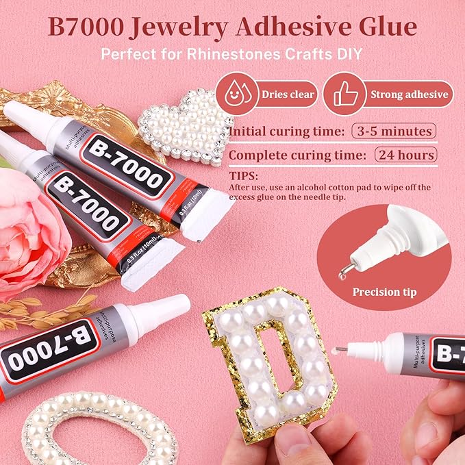 14000Pcs Flatback Pearls for Crafting (White), Assorted Size 2/3/4/5/6/8/10mm Half Pearl Bead Gems with 3Pcs 10ml B7000 Jewelry Glue, Bedazzling Kit for Crafts Shoes Graduation Cap Nail Art