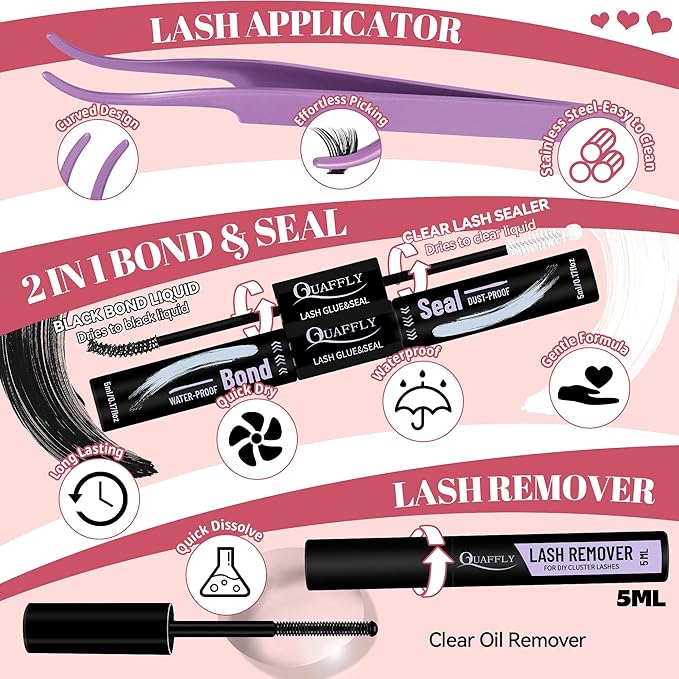 Valentine's Day Eyelash Gift Set 1896Pcs DIY Lash Extension Kit With 8 trays of mixed-style lashes Bond&Seal Remover Tweezer Lash Curler Individual Lash Set for Easy At-Home Use(8-18mm D-Curl)