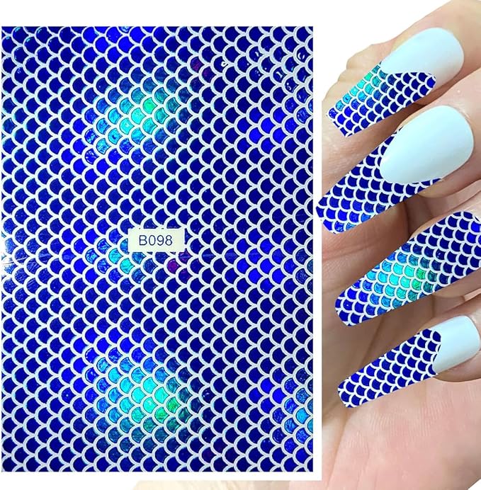 12Pcs Nail Foils Classic Lure Pattern Nail Art Holographic Fish Scales Shaped Sticker Self-Adhesive 12 Colors Nail Foil Decals Manicure Laser Sticker Decals DIY Fishing Lure Accessories