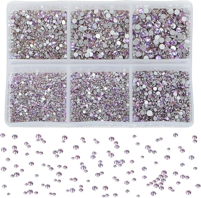 Bymitel 7200 Pieces 6 Mixed Sizes Glue Fix on Glass Rhinestones Round Crystal Gems Flatback for DIY Jewelry Making with one Picking Pen(6-Sizes 7200PCS, Green Pink)