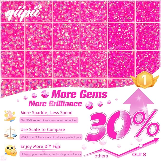 Hot Pink AB Resin Rhinestones w B7000 Glue for Bedazzling Crafting 2mm- 6mm Rose Pink Flatback Jelly Stones Diamonds Gems Bedazzler Kit Charms for Nails Face Eyes Makeup Tumblers Bottles Crafts
