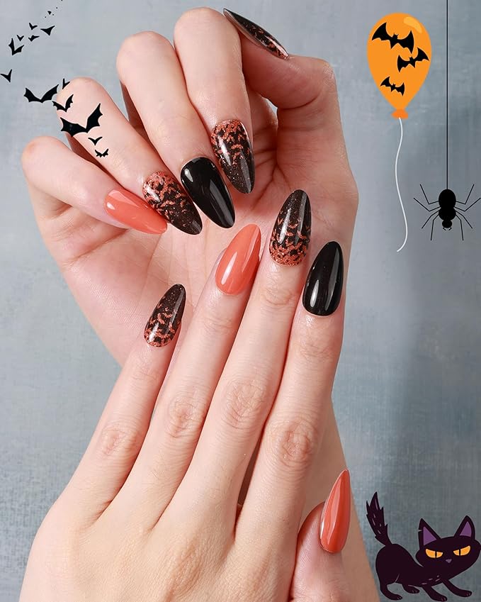 20pcs Halloween Semi Cured Gel Nail Strips - Salon Quality DIY Wraps,UV Needed