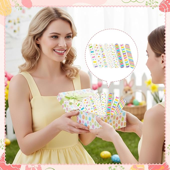 H1vojoxo Happy Easter Bunny Nail Files - 48pcs Bunny Double Sided Emery Boards for Girl’s Birthday Gifts Emery Boards for Easter Eggs Basket Stuffers Women Employee Coworkers Staff Party Nail Files