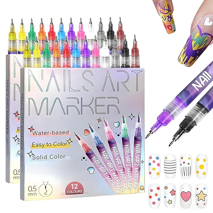 12 Colors Nails Art Pens Set,Nails Art Markers for Gel Nails,3D Nails Art Marker Drawing Painting Liner Pen,DIY Nails Art Pen Set,Portable Nails Art Tools (B-2 Set)