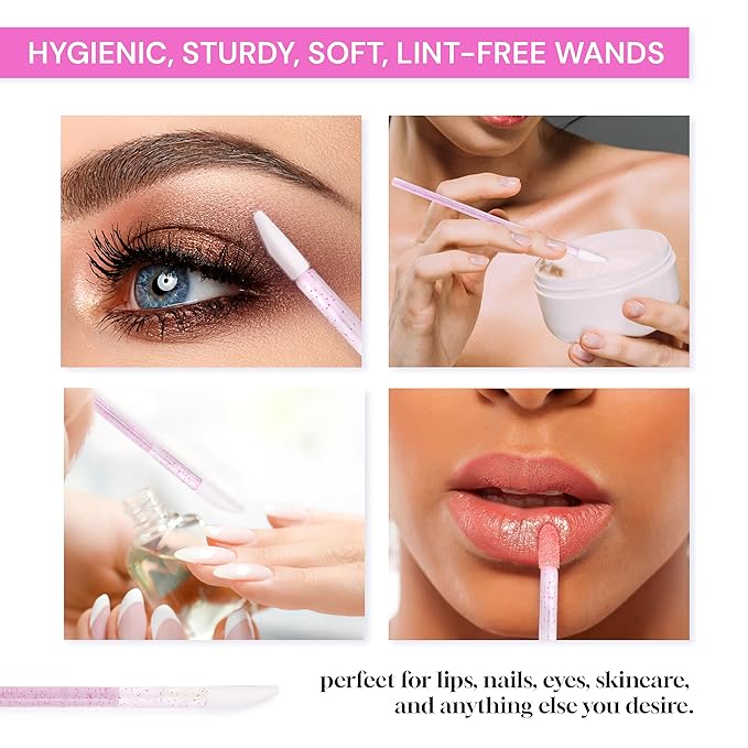 200 Pieces Disposable Lip Applicators – Lint-Free Versatile Doe Foot Makeup Wands for Lip Gloss, Lipstick, Lash Extensions, Beauty Starter Kits Essential (200 Brushes, Rose Pink Crystal)
