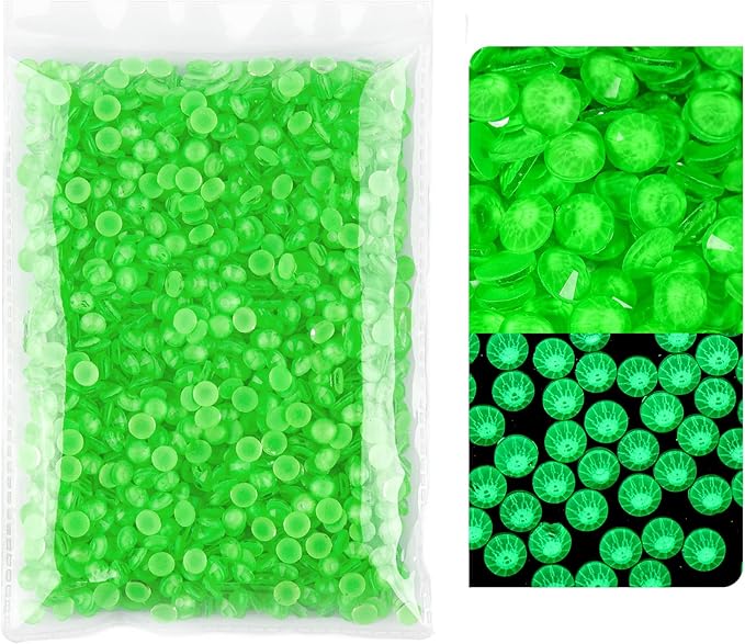 Blinginbox Flatback Rhinestones Round Gems, 1440pcs Luminous Series Glass Stones Neon Gems Non Hotfix Crystal Rhinestones for Nail Charms Crafts Clothes Tumblers,New Emerald Neon,SS6.