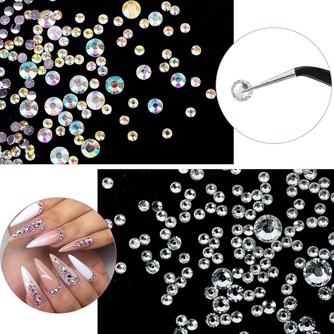 Canvalite 3348PCS Rhinestones Crystal AB Rhinestones for Nail with 5Pcs 3ml B7000 Jewelry Glue and Pick Up Tweezers and Nail Rhinestone Picker, Nail Art Tools,Stocking Stuffers Gifts for Women